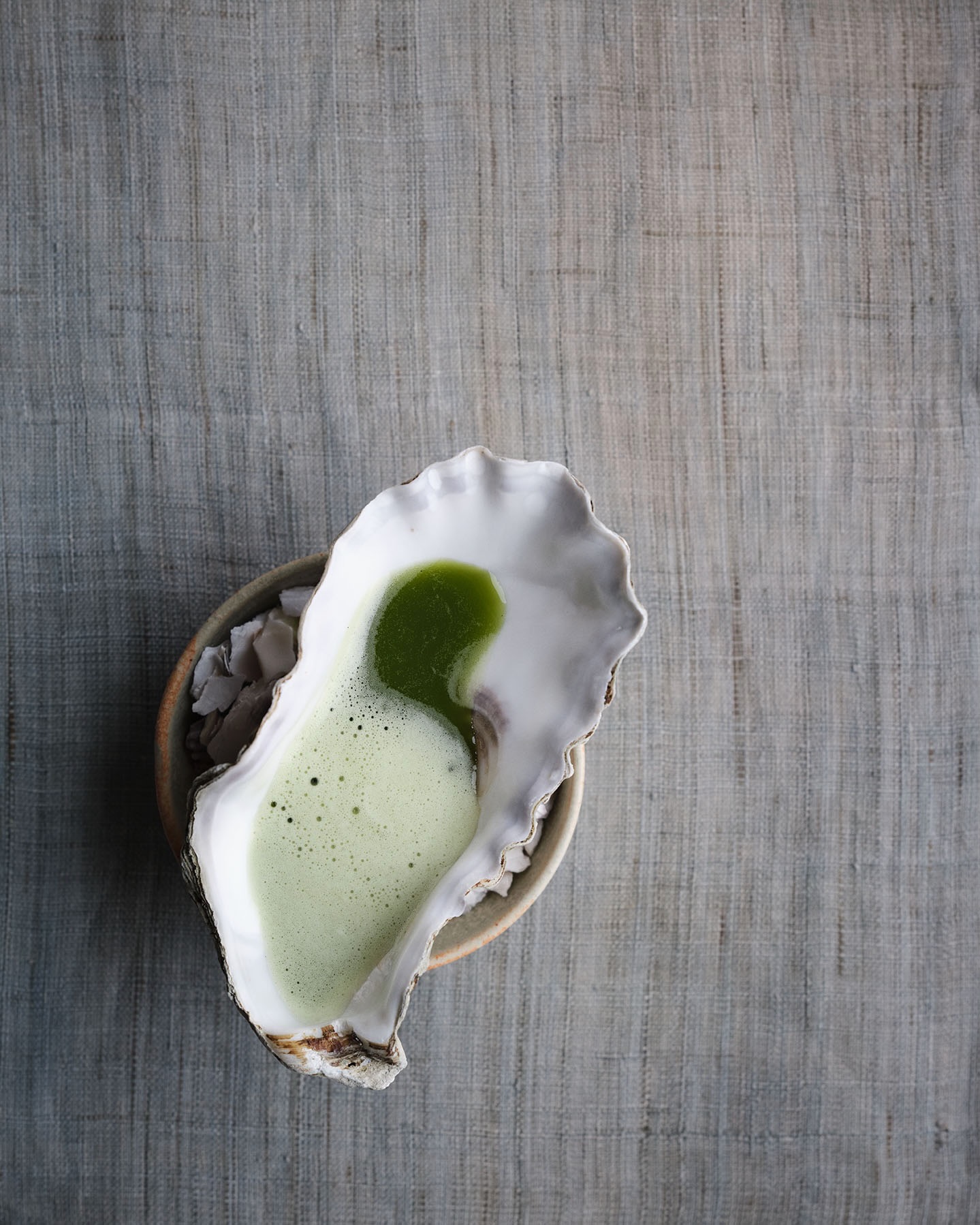 Matcha served with king crab