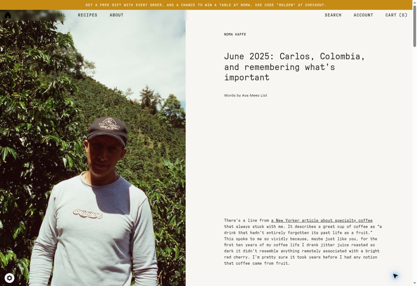 Opening page of June 2025: Carlos, Colombia, and Remembering What's Important on Noma Projects